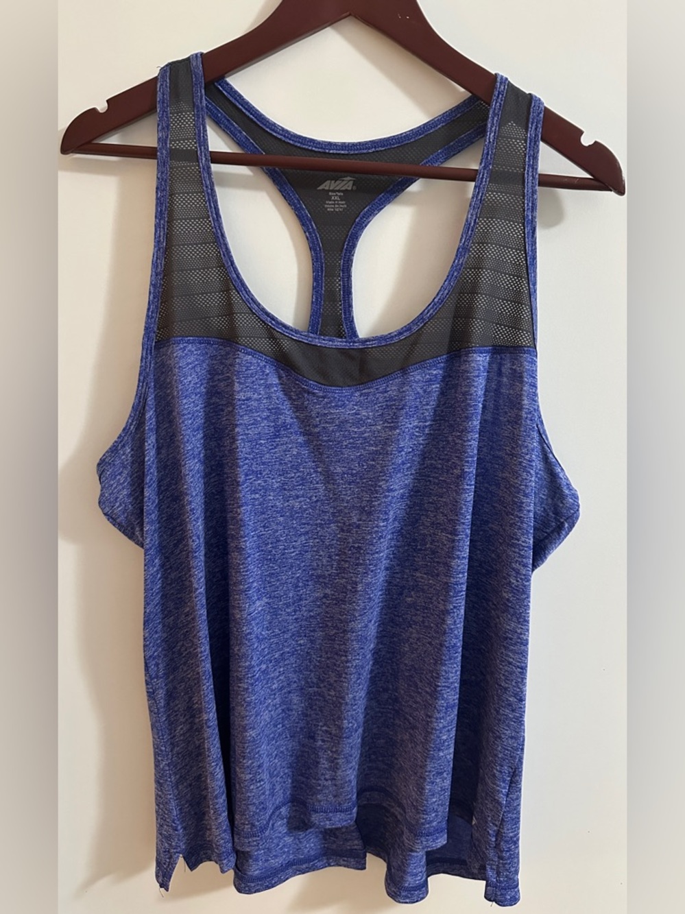 Avia Blue Heather Racerback Tank with Dark Grey Mesh